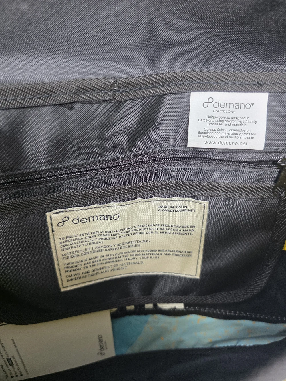 Demano Barcelona Upcycled Recycled Banner Graphic Messenger Bag Crossbody Spain